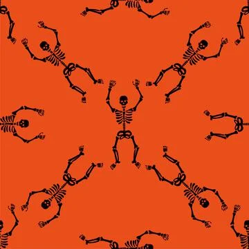 Pattern of skeletons on a orange background Illustrazione stock