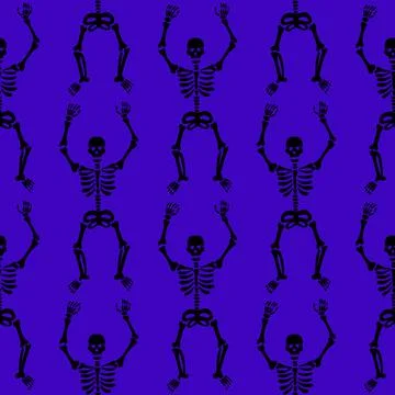 Pattern of skeletons on a purple background Illustrazione stock