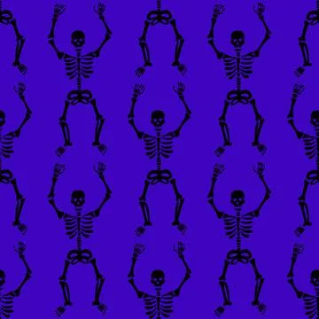 Pattern of skeletons on a purple background 스톡 일러스트