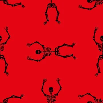 Pattern of skeletons on a red background 스톡 일러스트