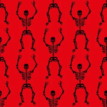 Pattern of skeletons on a red background Stock Illustration