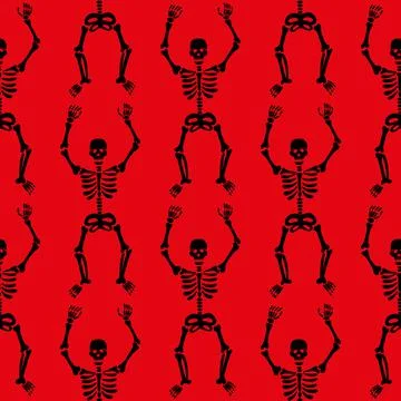 Pattern of skeletons on a red background Stock Illustration