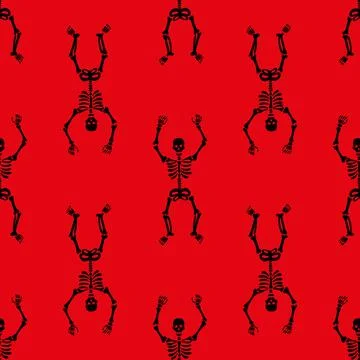 Pattern of skeletons on a red background Illustrazione stock