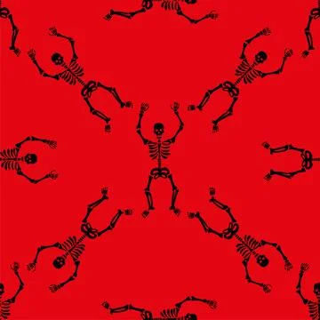 Pattern of skeletons on a red background Illustrazione stock