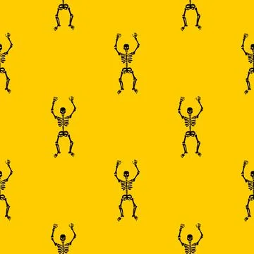 Pattern of skeletons on a yellow background Illustrazione stock