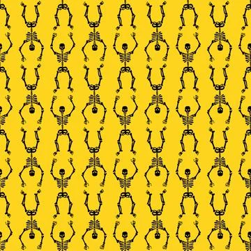 Pattern of skeletons on a yellow background Stock Illustration