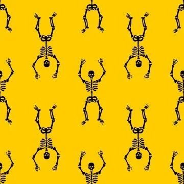 Pattern of skeletons on a yellow background Illustrazione stock