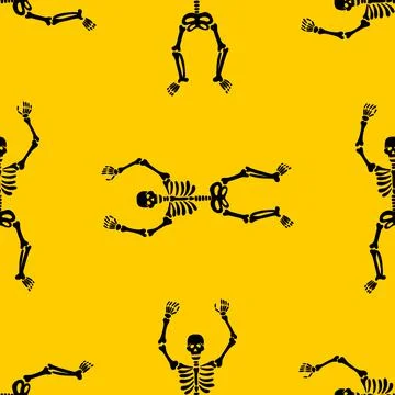 Pattern of skeletons on a yellow background Stock Illustration