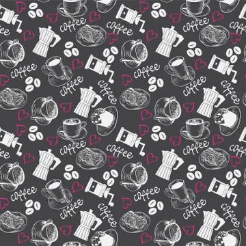 Pattern with sketch illustration of coffee theme Stock Illustration