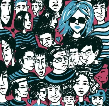 Pattern with sketch portraits of many different people Stock Illustration