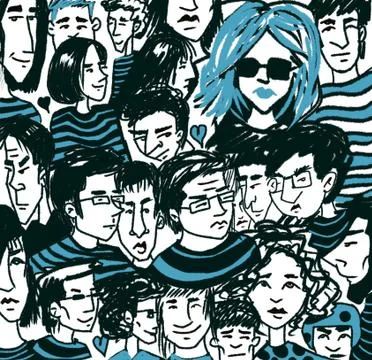 Pattern with sketch portraits of many different people Stock Illustration