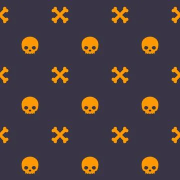 Pattern with skull and bones, dark seamless halloween vector background イラスト素材