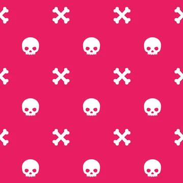 Pattern with skull and bones, pink seamless halloween vector background Stock Illustration