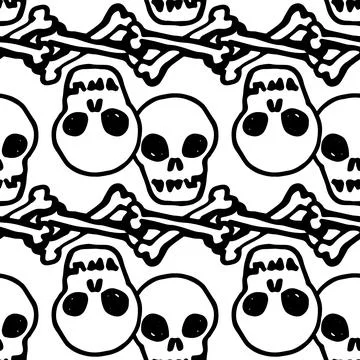 A pattern of skull and crossbones. seamless pattern of a hand-drawn human skull Stock Illustration
