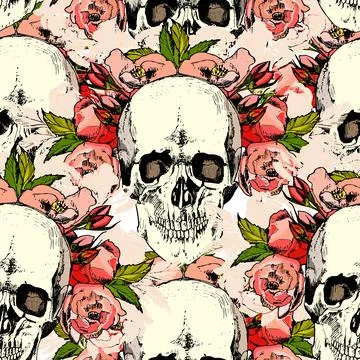 Pattern with skull. hand draw. Illustrazione stock