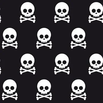 Pattern with skulls and bones on a black background. Stock Illustration