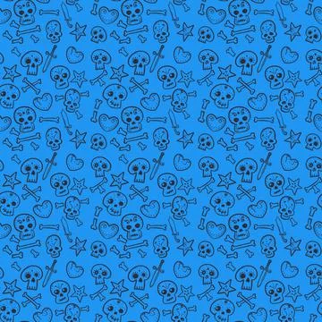 Pattern with skulls and hearts, daggers, bones, vector illustration Stock Illustration