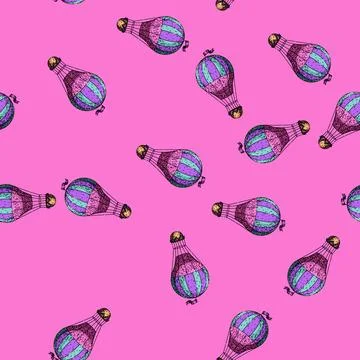 Pattern sky hot air balloon sketch hand drawn Stock Illustration