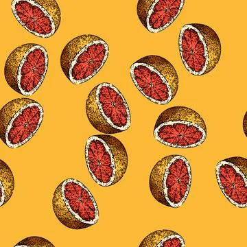 Pattern slice grapefruit red sketch hand drawn Stockillustratie