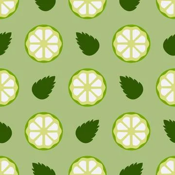 Pattern Slice of lime and mint leave. Seamless pattern Circle of citrus fru.. Stock Illustration