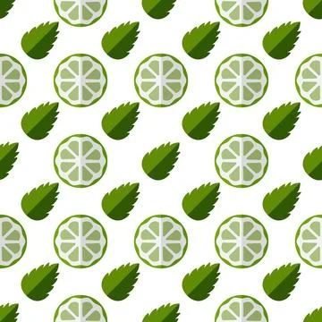 Pattern Slice of lime and mint leaves. Ingredients for tea or Mojito cockta.. Stock Illustration