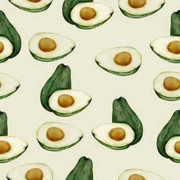 Pattern of sliced avocados with seeds on light background Stock Illustration