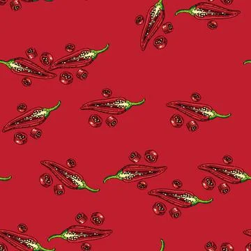 Pattern sliced chili pepper sketch hand drawn Stock Illustration