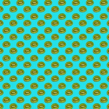 Pattern of sliced kiwis isolated on a blue background for print Stock Illustration