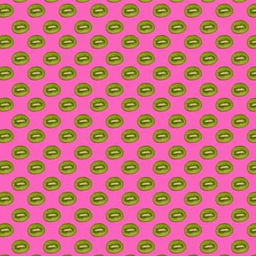 Pattern of sliced kiwis isolated on a pink background for print Stock Illustration