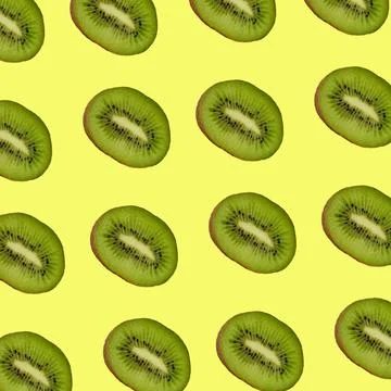 Pattern of sliced kiwis isolated on an yellow background for print Stock Illustration