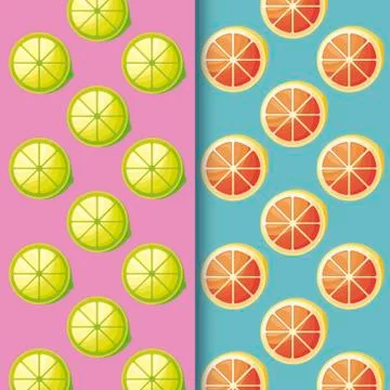 Pattern of sliced lemons and oranges fresh fruits Stock Illustration