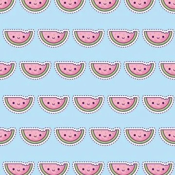 Pattern with sliced watermelon, patch style Illustrazione stock