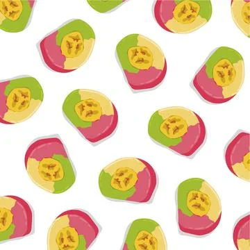 A pattern of slices and slices of colorful cassava and banana. Market snack Stock Illustration