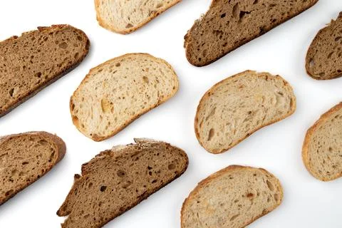 Pattern with slices of bread, top view Stock Photos