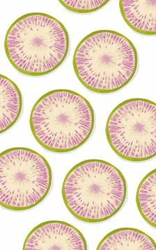 Pattern of slices of purple Beetroot on a white background Stock Illustration