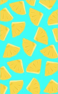 A pattern of slices of triangle yellow pineapple fruit on a blue background Stock Illustration