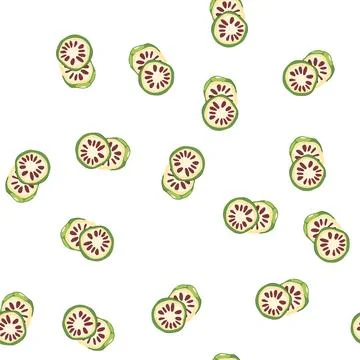 Pattern slicing fresh noni fruit showing seeds Stock Illustration