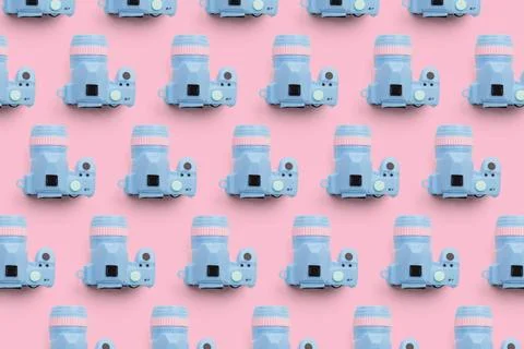Pattern with SLR camera on pastel color background Stock Illustration