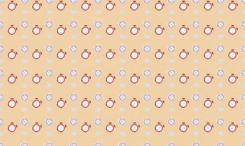 Pattern of small alarm clocks on beige background Stock Illustration