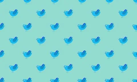 Pattern of small blue birds flying on a light blue background Stock Illustration