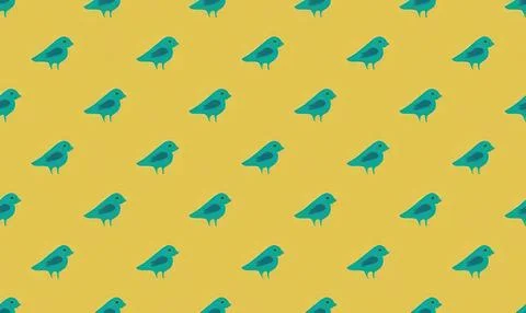 Pattern of small blue birds on yellow background Stock Illustration
