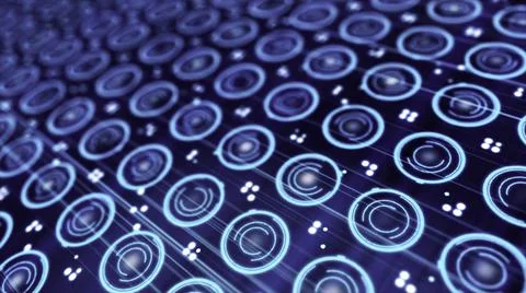 Pattern of small blue spinning circles and pixels moving on a electronic screen 스톡 일러스트
