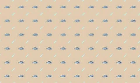 Pattern of small blue trucks with colorful lines on beige background Stock Illustration
