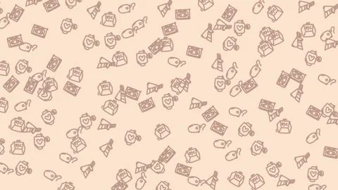  Pattern of small cartoon icons on a tan background Stock Footage 323153222