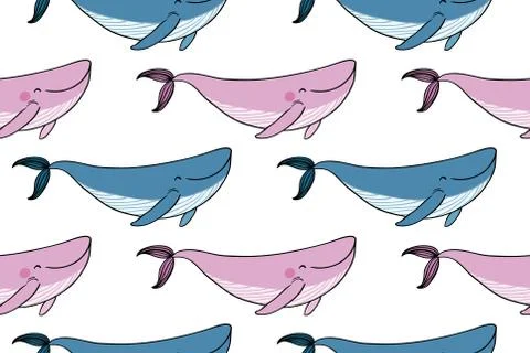 Pattern with a small cartoon whale. Stock Illustration