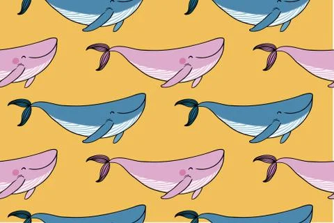 Pattern with a small cartoon whale. Stock Illustration