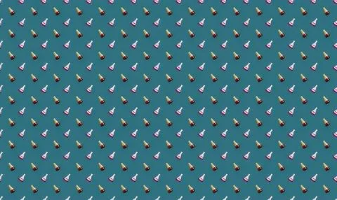 Pattern of small colorful bottles on blue background Illustrazione stock
