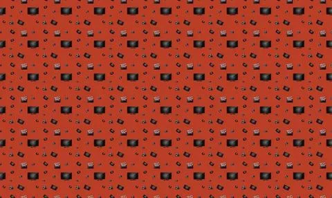 Pattern with small colorful objects on orange background Stock Illustration