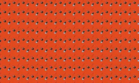 Pattern of small colorful parrots on orange background Ilustración de archivo