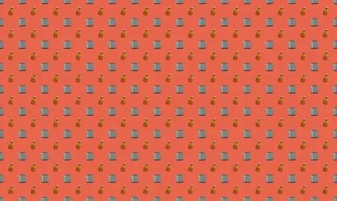 Pattern of small gray and yellow elephants on orange background Stock Illustration